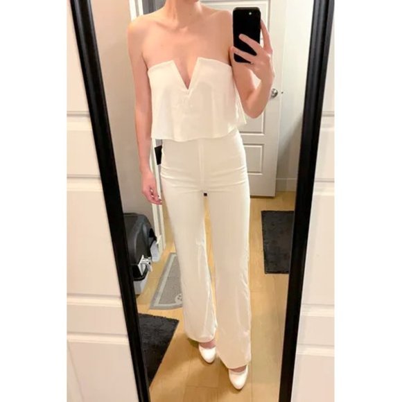 Power of Love Sleeveless Tiered Bodice Jumpsuit - Stretch Crepe Bridal Romper - Picture 5 of 5